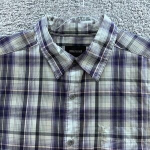 Marmot For‎ Life Shirt Men's Large Purple Plaid Short Sleeve Button Down
